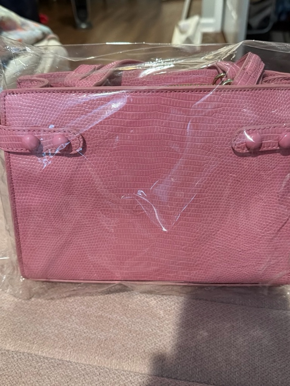 NEVER WORN KATE LANDRY Pink lizard embossed Structured Tote Bag - Women
